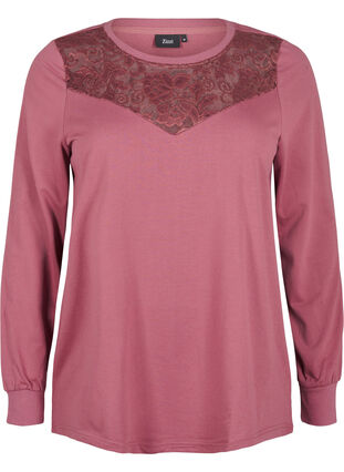 Zizzi Sweatshirt met kanten details, Rose Brown, Packshot image number 0