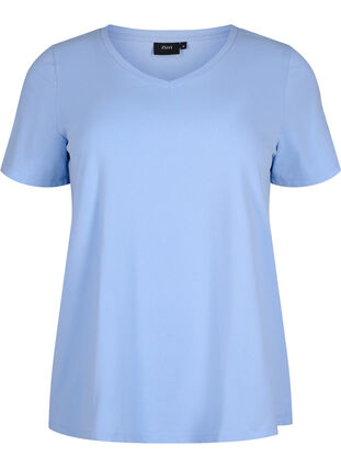 Zizzi Basic t-shirt in effen kleur met katoen, Serenity, Packshot image number 0
