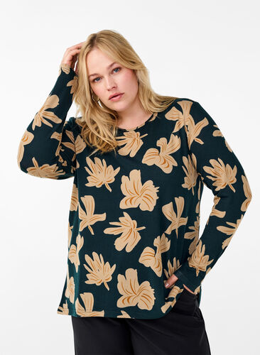 Zizzi Gebloemde blouse met lange mouwen, Scarab Big FlowerAOP, Model image number 0