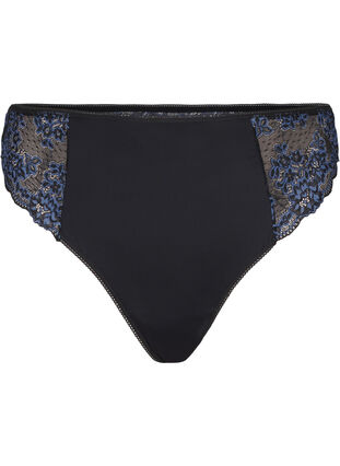 Zizzi G-string van microvezels met kant, Black w Blue, Packshot image number 0