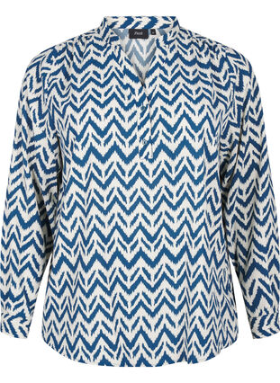 Zizzi Blouse met lange mouwen en V-hals, OFF WHITE ZIG ZAG, Packshot image number 0