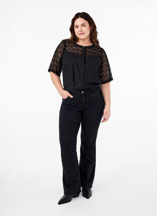 Zizzi Overhemdblouse met korte kanten mouwen, Black, Model image number 2