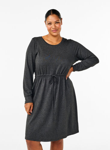 Zizzi Knielange jersey jurk met bandjes, Dark Grey Melange, Model image number 0