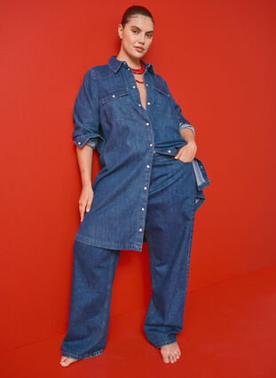 Zizzi Denim jurk met knopen, Medium Blue Denim, Image image number 0