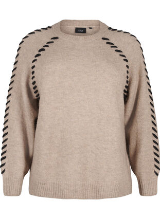 Zizzi Gebreide blouse met stiksels, Desert T.Wh.Mel.Comb, Packshot image number 0