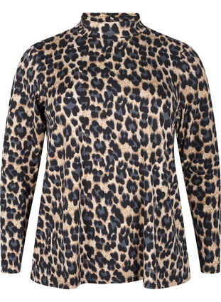 Zizzi FLASH - Blouse met lange mouwen en col, Leopard Print , Packshot image number 0