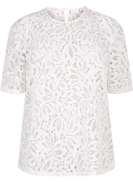 Kanten blouse met korte mouwen, Bright White