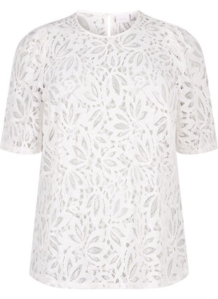 Zizzi Kanten blouse met korte mouwen, Bright White, Packshot image number 0