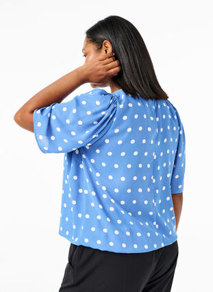 Zizzi Gestippelde blouse met korte mouwen, River S. White Dot, Model image number 1