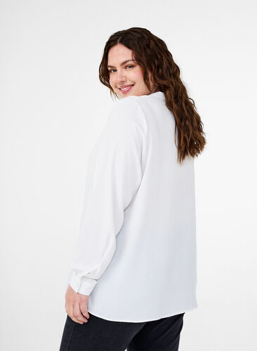 Zizzi Blouse met lange mouwen en V-hals, Bright White, Model image number 1