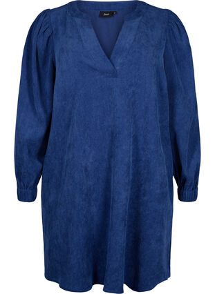 Zizzi Korte fluwelen jurk met lange mouwen, Sodalite Blue, Packshot image number 0