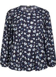 Blouse met lange mouwen en bloemenprint, Night Sky AOP