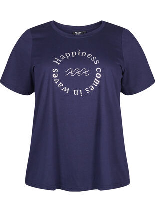 Zizzi FLASH - T-shirt met motief, Navy Blazer Wave , Packshot image number 0