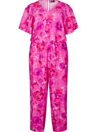 Jumpsuit met bloemenpatroon en mouwen als vleermuisvleugels, Pink Rose AOP