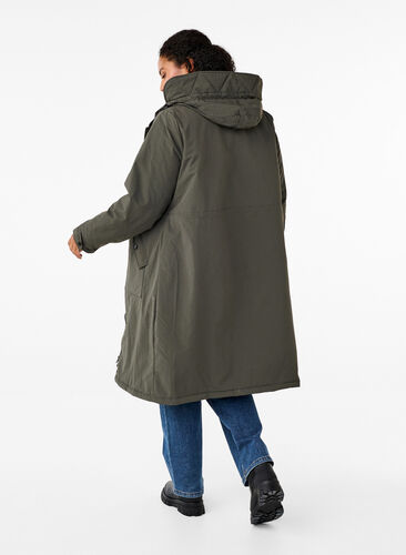 Zizzi Parka jas met kap en verstelbare taille, Black Olive, Model image number 1