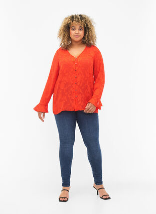 Zizzi Lange mouw shirt met jacquard look, Orange.com, Model image number 2