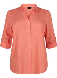 Shirtblouse met knoopsluiting van katoen-linnenmix, Living Coral