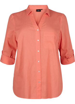 Zizzi Shirt blouse met knoopsluiting van katoen-linnenmix, Living Coral, Packshot image number 0