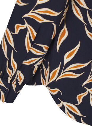 Zizzi Shirt met bladprint en kraag, Ev. Blue w. Leaf AOP, Packshot image number 3