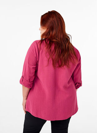 Zizzi Viscose overhemd blouse met driekwart mouwen., Malaga, Model image number 1