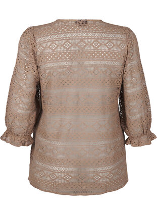 Zizzi Blouse met gatenpatroon en 3/4 mouwen, Fossil , Packshot image number 1