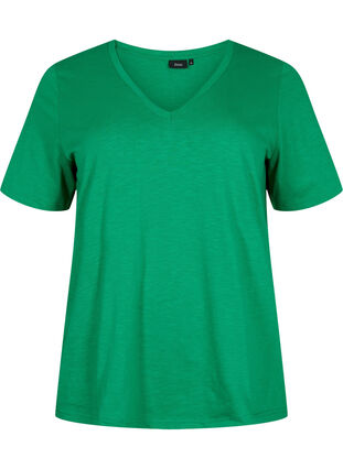 Zizzi Basic t-shirt met korte mouwen en v-hals, Jolly Green, Packshot image number 0