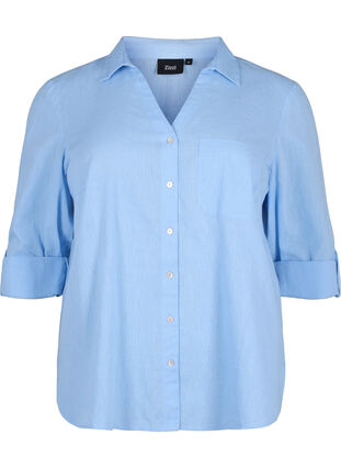 Zizzi Overhemdblouse van katoen-linnenmix met knoopsluiting, Serenity, Packshot image number 0