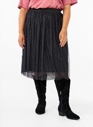 Zizzi Rok van mesh met glitters, Black, Model image number 3