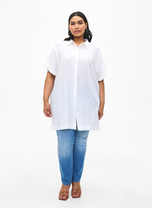 Zizzi Lang shirt van viscose met korte mouwen, Bright White, Model image number 2