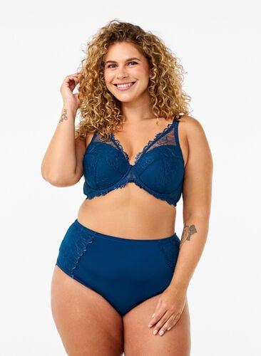 Zizzi Hipsterslipje met kant en normale taille, Blue Opal, Model image number 0