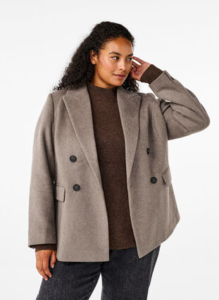 Zizzi Wollen blazer met geborstelde textuur, Desert Taupe Mel., Model image number 0