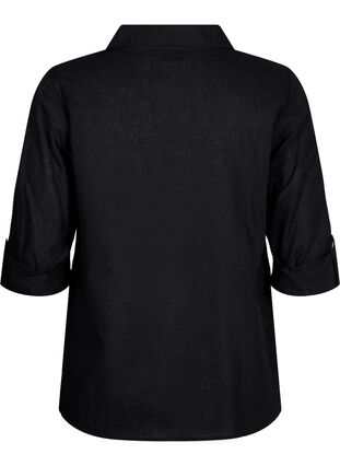 Zizzi Shirt blouse met knoopsluiting van katoen-linnenmix, Black, Packshot image number 1