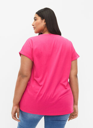 Zizzi T-shirt met korte mouwen van katoenmix, Raspberry Sorbet, Model image number 1