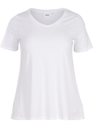 Zizzi Effen basic T-shirt van katoen, Bright White, Packshot image number 0