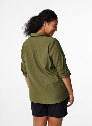 Zizzi Shirt met studs en 3/4 mouwen, Winter Moss, Model image number 1