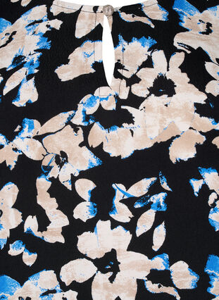 Zizzi Viscose blouse met print en smok, Bl.Antique White AOP, Packshot image number 2