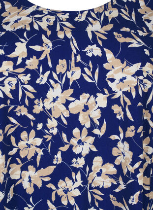 Zizzi Bedrukte katoenen jurk met korte mouw, Blue W. Beige Flower, Packshot image number 2