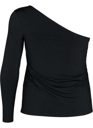 Zizzi Nauwsluitende blouse met één schouder, Black, Packshot image number 1