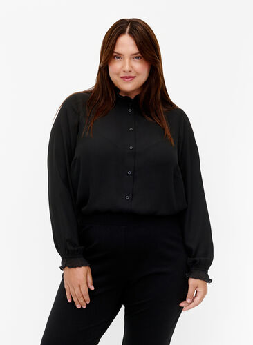 Zizzi Shirt blouse met ruches, Black, Model image number 0