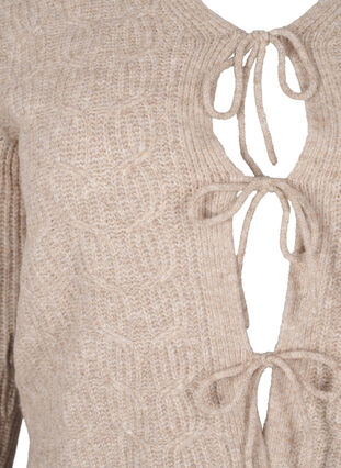 Zizzi Gebreid vest met strikdetails, Simply Taupe Mel., Packshot image number 2