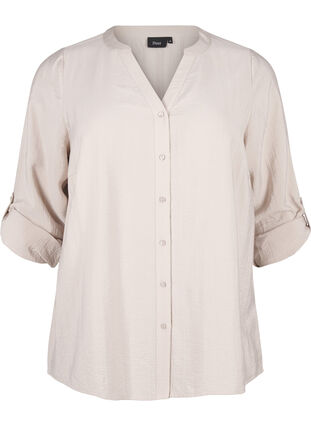 Zizzi Viscose overhemd blouse met driekwart mouwen., Chateau Gray, Packshot image number 0