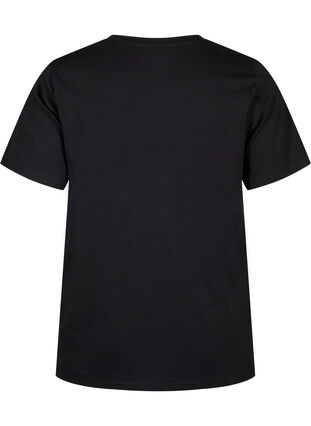 Zizzi T-shirt van biologisch katoen met strikdetail, Black, Packshot image number 1