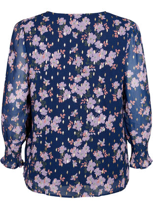 Zizzi Bloemenblouse met lange mouwen en v-hals, Blue Small Fl. AOP, Packshot image number 1