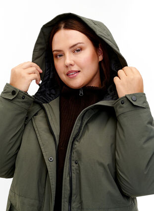 Zizzi Parka jas met kap en verstelbare taille, Black Olive, Model image number 2