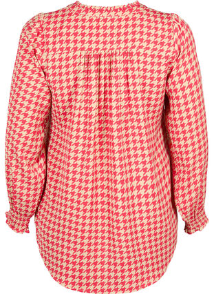 Zizzi Blouse met smok en V-halslijn, Raspb. Houndsthooth, Packshot image number 1