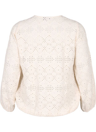 Zizzi Blouse met lange mouwen, V-hals en gaatjespatroon, Antique White, Packshot image number 1