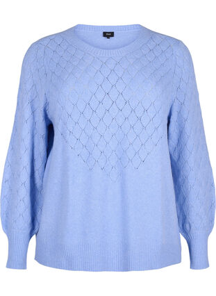 Zizzi Gebreide blouse met kantpatroon, Cornflower Blue Mel., Packshot image number 0