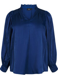 Blouse met lange mouwen, ruches en V-hals