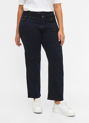 Zizzi Regular fit Gemma jeans met hoge taille, Blue denim, Model image number 3