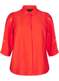 Blouse met 3/4 mouwen en bloemenborduursel, Flame Scarlet